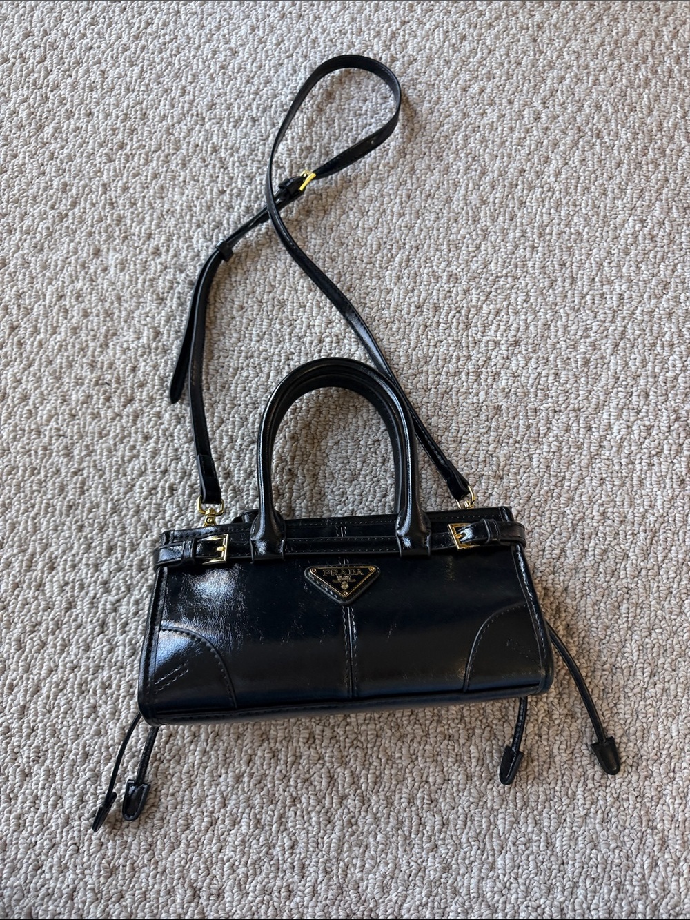 Prada Black mini Bonnie  Patent Leather Mini Tote with Gold Hardware